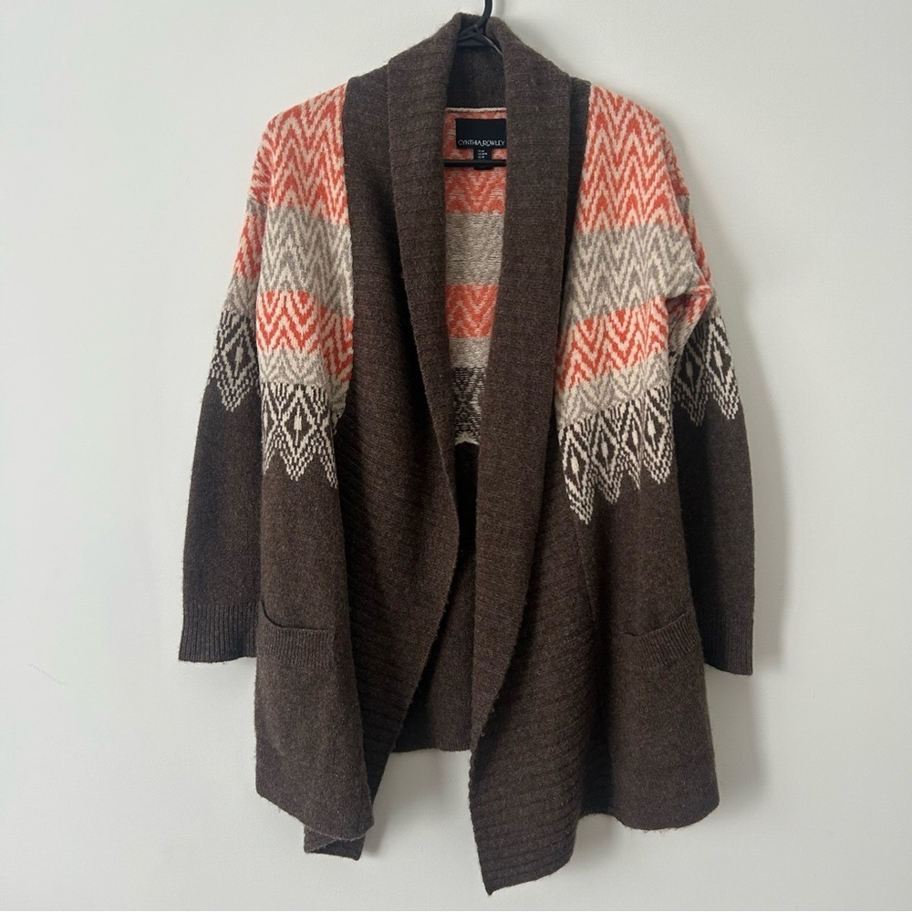 Cynthia Rowley Fair Isle Wool Yak Hair Open Front Fall Cardigan with Pockets